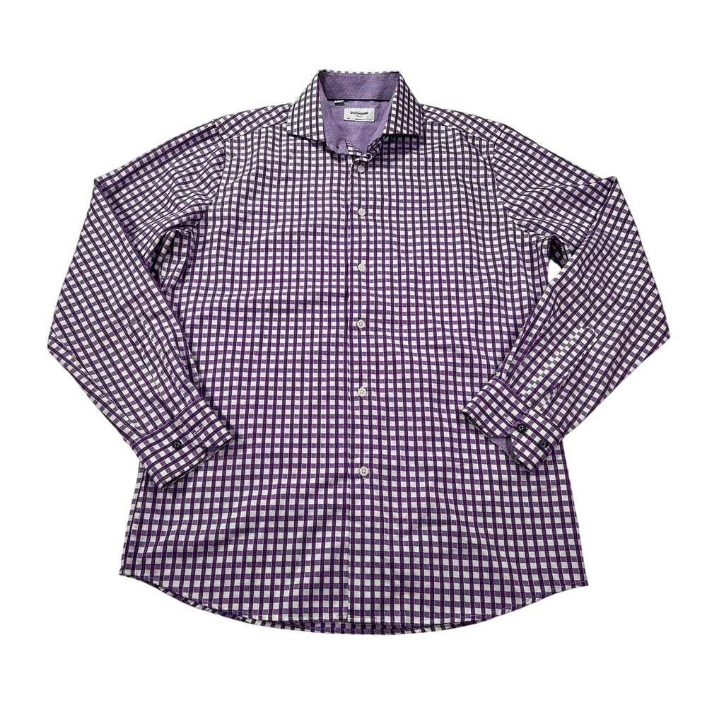 Duchamp London Tailored Fit Purple‎ Check Cotton Long Sleeve Shirt Men's 16/L